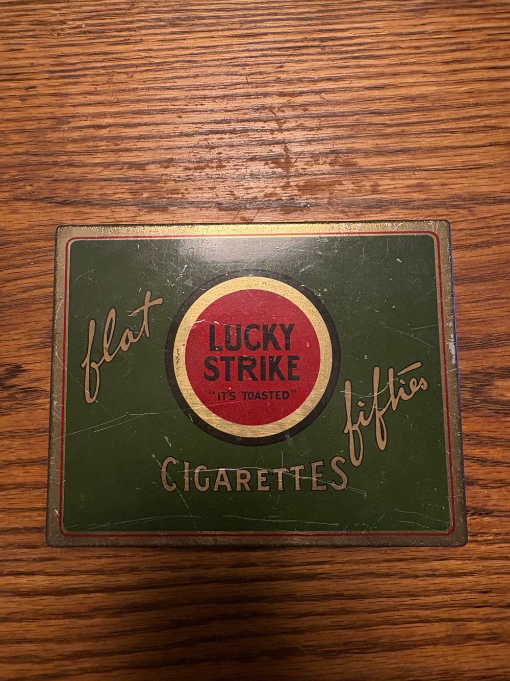 Vintage Lucky Strikes Flat Fifties Cigarette Tin Case Collectable